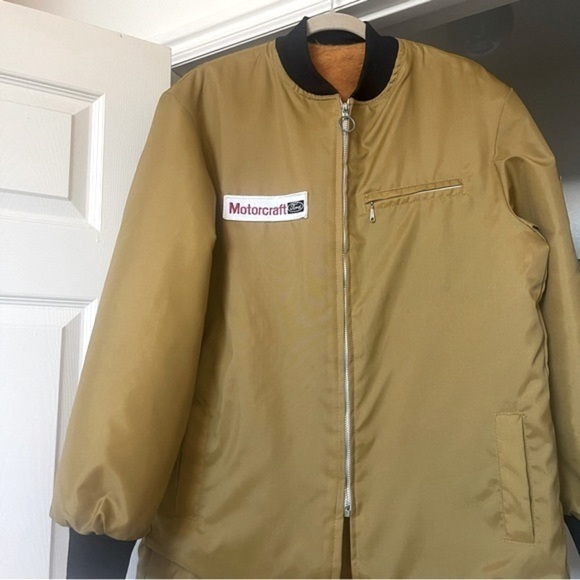 Ford Vintage Rare 90s Winter Jacket Zip Up Fuzzy Lined  Yellow Mustard Size l - Picture 4 of 16